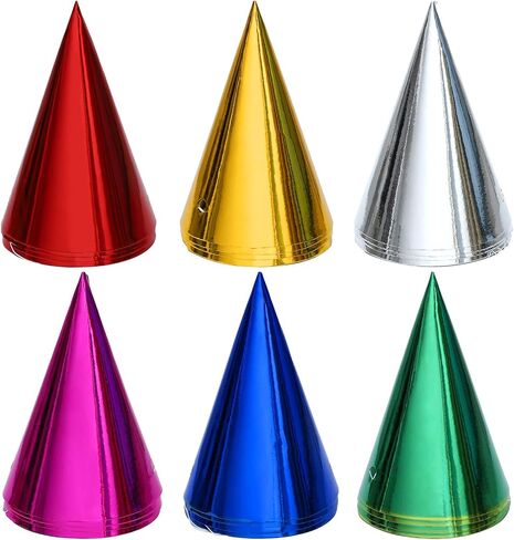 HaiMay 24 Pieces Cone Party Hats Metallic Foil Cone Hats Colorful Party Cone Hats Birthday Paper Hats for Birthday Parties, 6 Colors in Saudi Arabia