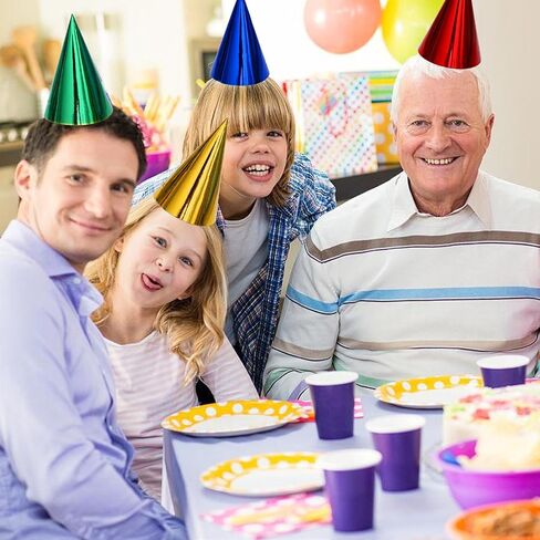 HaiMay 24 Pieces Cone Party Hats Metallic Foil Cone Hats Colorful Party Cone Hats Birthday Paper Hats for Birthday Parties, 6 Colors in Saudi Arabia
