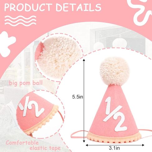 Baby Half Birthday Cone Hat - Baby 1/2 Birthday Hat, Six Months Baby Party Hat Outfit, Half Way to One Birthday Party in Saudi Arabia