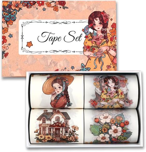 Dizdkizd Pre-Cut Coffee Themed PET Washi Tapes for Journaling, Scrapbooking, Vintage Aesthetic Tape Stickers for Junk Journal, Crafts, Planners, 4 Rolls in Kuwait