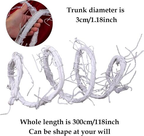 300cm/118inch Bendable White Artificial Tree Branches Fake Cherry Twig Grape Twisted Vines Wall Hanging Plants Creeper Reptile Climbing Garland for Craft Door Christmas Swing Arch Decoration (Medium) in Kuwait