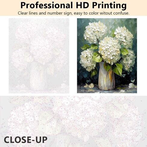 TUMOVO Bouquet Paint by Numbers, Bouquet of White Hydrangeas in a Vase Paint by Numbers for Adults Flowers Oil Painting with Brushes and Pigment, Arts Craft for Home Decor, 16x20 Inch in Kuwait