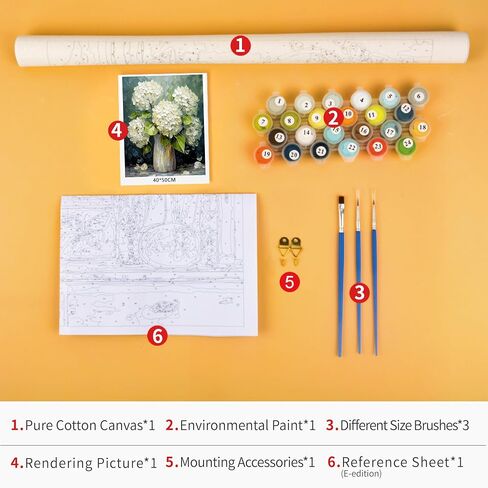 TUMOVO Bouquet Paint by Numbers, Bouquet of White Hydrangeas in a Vase Paint by Numbers for Adults Flowers Oil Painting with Brushes and Pigment, Arts Craft for Home Decor, 16x20 Inch in Kuwait