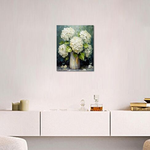 TUMOVO Bouquet Paint by Numbers, Bouquet of White Hydrangeas in a Vase Paint by Numbers for Adults Flowers Oil Painting with Brushes and Pigment, Arts Craft for Home Decor, 16x20 Inch in Kuwait