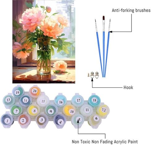 eniref Paint by Numbers for Adults, Vase Flowers by Window DIY Arts and Crafts for Adults Beginners, Acrylic Paint by Numbers Kits with Paints and Brushes,Perfect for Home Decor 16X20 Inch in Saudi Arabia
