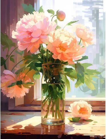 eniref Paint by Numbers for Adults, Vase Flowers by Window DIY Arts and Crafts for Adults Beginners, Acrylic Paint by Numbers Kits with Paints and Brushes,Perfect for Home Decor 16X20 Inch in Saudi Arabia