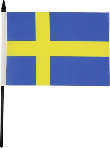 Sweden Table Flag 5'' x 8'' - Swedish Desk Flag 21 x 14 cm - Black plastic stick and base - AZ FLAG in Saudi Arabia