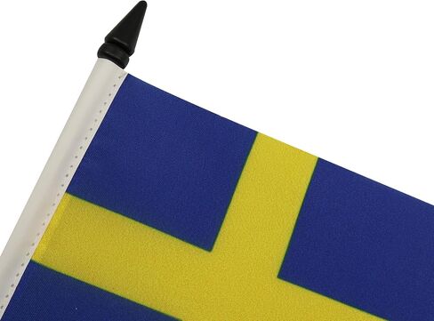 علم طاولة السويد 5 بوصة × 8 بوصة - علم المكتب السويدي 21 × 14 سم - عصا وقاعدة بلاستيكية سوداء - AZ FLAG in Saudi Arabia