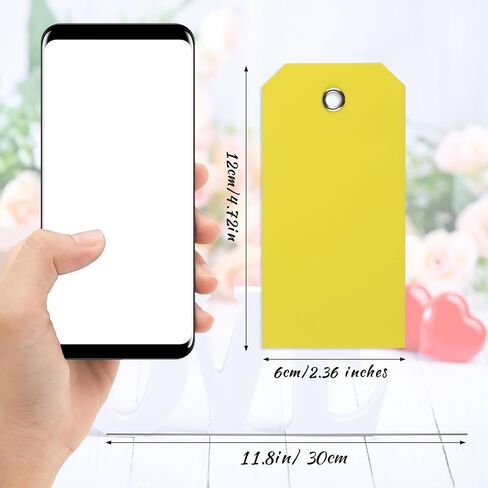 PLULON 105 Pcs Yellow Tags with String Wire Plastic Tags 4 3/4" x 2 3/8" Shipping Labels Tag for Labeling Waterproof Hang Tags Bulk Writable Blank Tags Name Price Tag for Inventory Luggage Clothing in Saudi Arabia