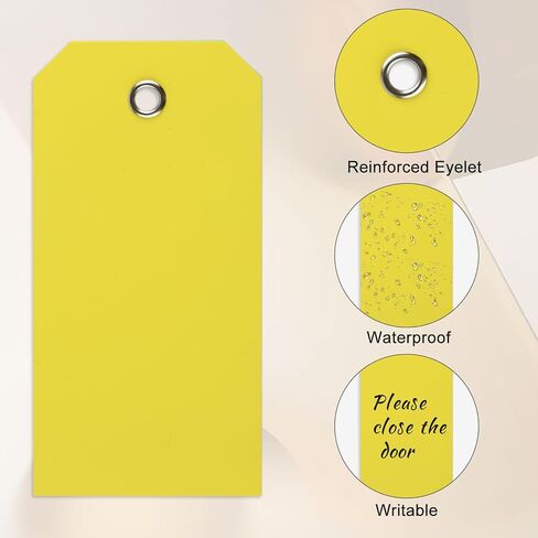 PLULON 105 Pcs Yellow Tags with String Wire Plastic Tags 4 3/4" x 2 3/8" Shipping Labels Tag for Labeling Waterproof Hang Tags Bulk Writable Blank Tags Name Price Tag for Inventory Luggage Clothing in Saudi Arabia