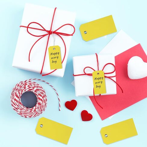 PLULON 105 Pcs Yellow Tags with String Wire Plastic Tags 4 3/4" x 2 3/8" Shipping Labels Tag for Labeling Waterproof Hang Tags Bulk Writable Blank Tags Name Price Tag for Inventory Luggage Clothing in Saudi Arabia