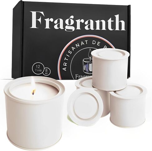 معطر (علب شموع فارغة 8 أونصة مع أغطية - 12 عبوة من برطمانات الشموع السائبة لصنع الشموع والفنون والحرف اليدوية والتخزين والهدايا والمزيد - برطمانات شموع فارغة بأغطية (كريمي) in Saudi Arabia