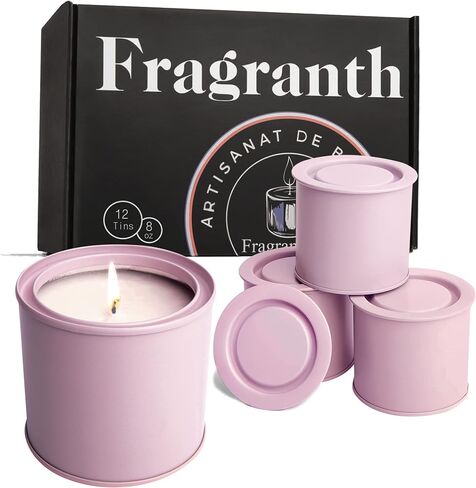معطر (علب شموع فارغة 8 أونصة مع أغطية - 12 عبوة من برطمانات الشموع السائبة لصنع الشموع والفنون والحرف اليدوية والتخزين والهدايا والمزيد - برطمانات شموع فارغة بأغطية (كريمي) in Saudi Arabia