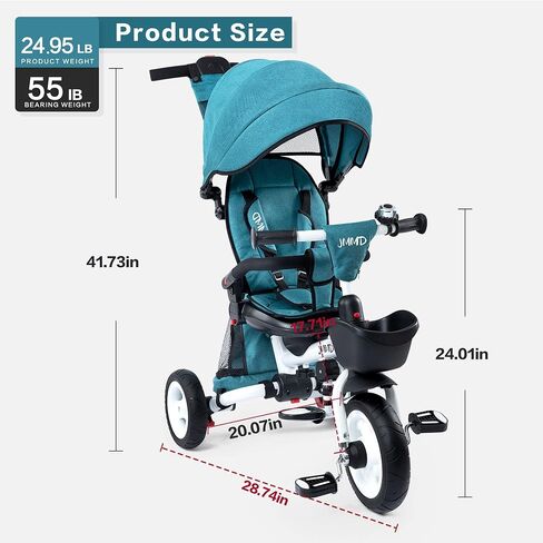 JMMD Baby Tricycle, 7-in-1 Folding Kids Trike with Adjustable Parent Handle, Safety Harness & Wheel Brakes, Removable Canopy, Storage, Stroller Bike Gift for Toddlers 18 Months - 5 Years(Pink) in Kuwait