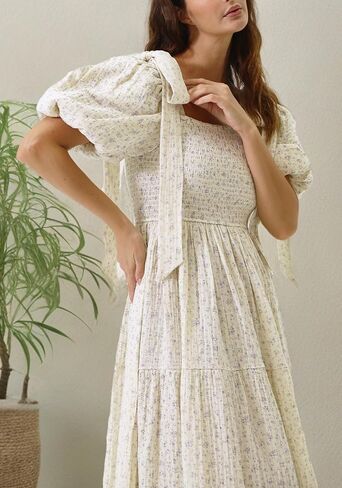 لا شيء يناسب ولكن فستان الحمل للسيدات مصنوع من القطن بنسبة 100% من Rue، فستان حمل طويل كاجوال مزين بالزهور لحفلات استقبال المولود الجديد in Kuwait