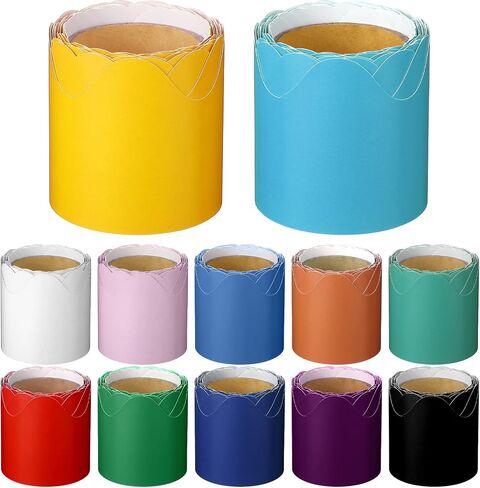Chinco 12 Rolls Bulletin Board Border Scalloped Border Trim 196 Feet Rolled Borders Classroom Bulletin Boarder Decorative Multicolor Trim Board Border for School, Wall, Classroom Decoration, 12 Colors in Saudi Arabia