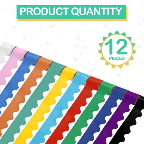Chinco 12 Rolls Bulletin Board Border Scalloped Border Trim 196 Feet Rolled Borders Classroom Bulletin Boarder Decorative Multicolor Trim Board Border for School, Wall, Classroom Decoration, 12 Colors in Saudi Arabia