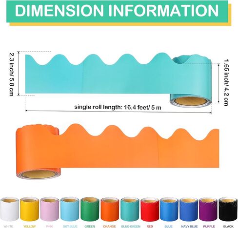 Chinco 12 Rolls Bulletin Board Border Scalloped Border Trim 196 Feet Rolled Borders Classroom Bulletin Boarder Decorative Multicolor Trim Board Border for School, Wall, Classroom Decoration, 12 Colors in Saudi Arabia