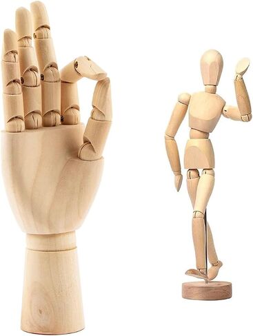12" Art Drawing Hand Model,8" Artist Wooden Mannequin Figure Human People Manikin Supplies Stop Motion Figure Kit,Wooden Tools Posable Figure for Drawing,Painting,Sketching in Kuwait