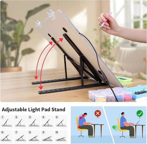 Zocelight A3 لوحة ضوئية لمجموعة الطلاء الماسي، 4800Lux فائقة السطوع 5 مم لوحة إضاءة فنية ماسية رفيعة للغاية مع حامل ومشبك، 3 مستويات صندوق إضاءة خافت للفنانين، الرسم، الرسم، الرسوم المتحركة in Kuwait