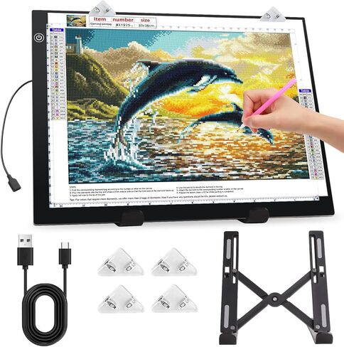 Zocelight A3 لوحة ضوئية لمجموعة الطلاء الماسي، 4800Lux فائقة السطوع 5 مم لوحة إضاءة فنية ماسية رفيعة للغاية مع حامل ومشبك، 3 مستويات صندوق إضاءة خافت للفنانين، الرسم، الرسم، الرسوم المتحركة in Kuwait