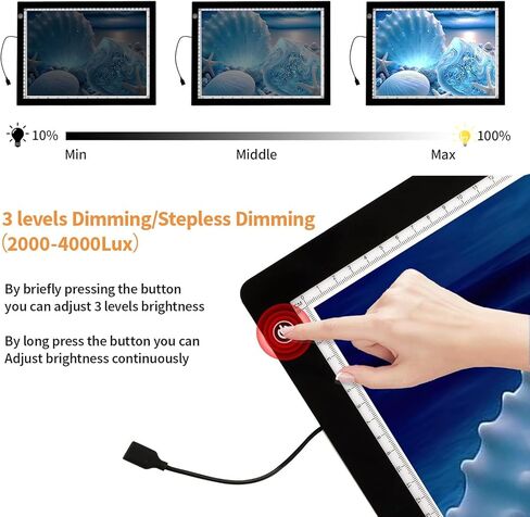 Zocelight A3 لوحة ضوئية لمجموعة الطلاء الماسي، 4800Lux فائقة السطوع 5 مم لوحة إضاءة فنية ماسية رفيعة للغاية مع حامل ومشبك، 3 مستويات صندوق إضاءة خافت للفنانين، الرسم، الرسم، الرسوم المتحركة in Kuwait