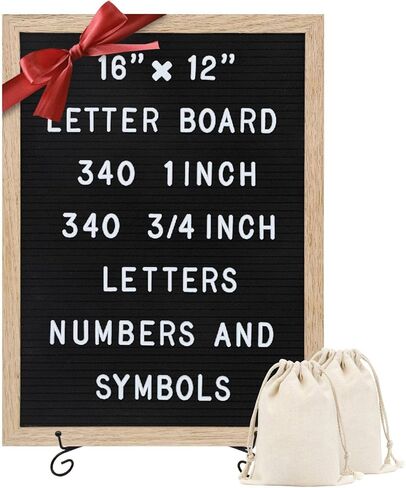 Felt Letter Board - 680 Letters, Numbers & Symbols, 16 x 12 inch, Changeable Message Board for Quotes, Notes & Announcements, Wood Frame, Farmhouse Decor Wall and Tabletop, 2 Storage Bags, Light brown frame with Black board in Saudi Arabia