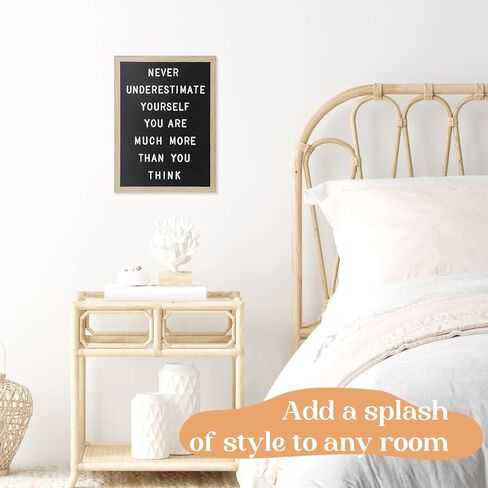 Felt Letter Board - 680 Letters, Numbers & Symbols, 16 x 12 inch, Changeable Message Board for Quotes, Notes & Announcements, Wood Frame, Farmhouse Decor Wall and Tabletop, 2 Storage Bags, Light brown frame with Black board in Saudi Arabia