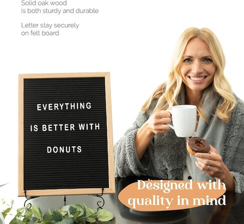 Felt Letter Board - 680 Letters, Numbers & Symbols, 16 x 12 inch, Changeable Message Board for Quotes, Notes & Announcements, Wood Frame, Farmhouse Decor Wall and Tabletop, 2 Storage Bags, Light brown frame with Black board in Saudi Arabia
