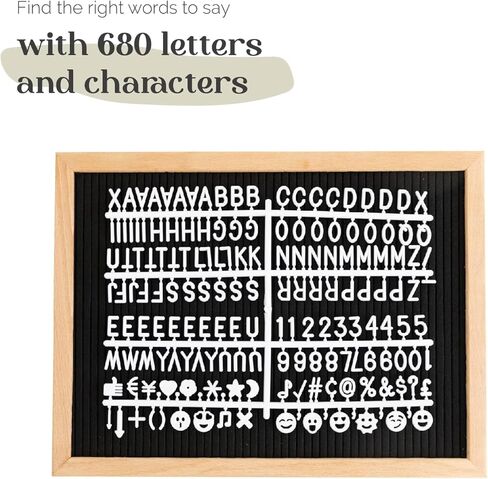 Felt Letter Board - 680 Letters, Numbers & Symbols, 16 x 12 inch, Changeable Message Board for Quotes, Notes & Announcements, Wood Frame, Farmhouse Decor Wall and Tabletop, 2 Storage Bags, Light brown frame with Black board in Saudi Arabia