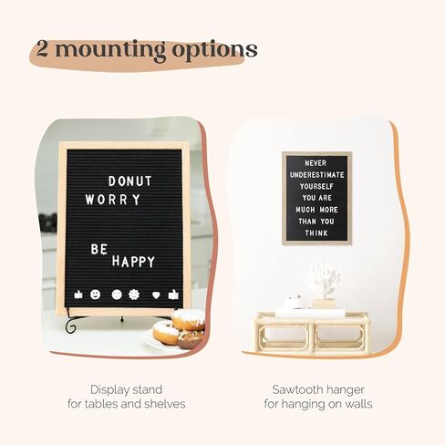 Felt Letter Board - 680 Letters, Numbers & Symbols, 16 x 12 inch, Changeable Message Board for Quotes, Notes & Announcements, Wood Frame, Farmhouse Decor Wall and Tabletop, 2 Storage Bags, Light brown frame with Black board in Saudi Arabia