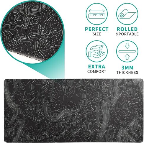 Japanese Black Sea Wave Mouse Pad Abstract Black Gaming Mouse Pad 31.5x11.8 Inch Sea Wave Texture Non-Slip Rubber Base Wave Large Mousepad Stitched Edges Keyboard Mouse Mat Desk Pad for Office Home in Saudi Arabia