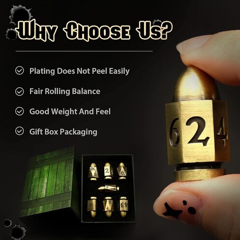 Bullet Dice Set, DND Dice Metal Revolver Dice，ZHOORQI D6 Dice Gun Dice D&D Gifts for Dungeons and Dragons, Pathfinder, Warhammer 40k or Theme Tabletop Games (7-Blood Sliver) in Saudi Arabia