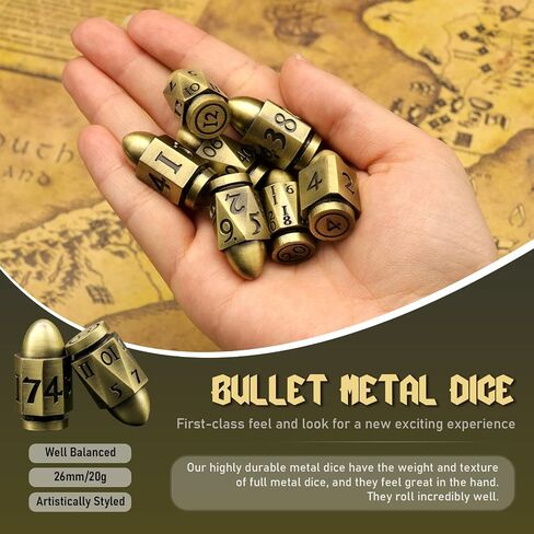 Bullet Dice Set, DND Dice Metal Revolver Dice，ZHOORQI D6 Dice Gun Dice D&D Gifts for Dungeons and Dragons, Pathfinder, Warhammer 40k or Theme Tabletop Games (7-Blood Sliver) in Saudi Arabia