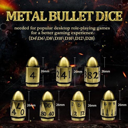 Bullet Dice Set, DND Dice Metal Revolver Dice，ZHOORQI D6 Dice Gun Dice D&D Gifts for Dungeons and Dragons, Pathfinder, Warhammer 40k or Theme Tabletop Games (7-Blood Sliver) in Saudi Arabia