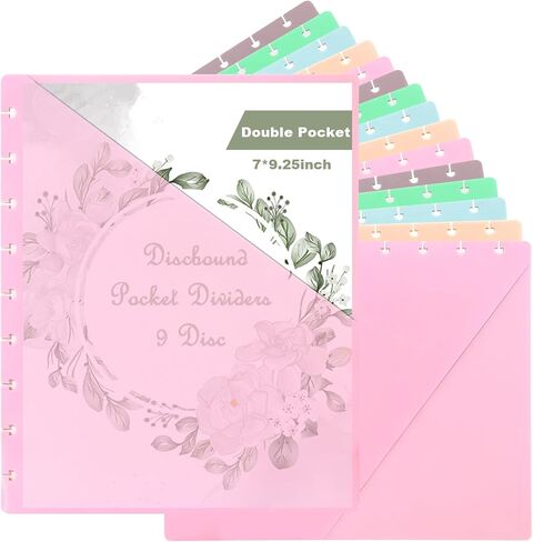 7 * 9.25inch 5 Pcs Discbound Pocket Dividers Discbound Notebook Dividers with Pockets 9 Disc Planner Pocket Inserts Disc Planner Cover Discbound Notebook Accessories Double Pocket for Office School in Saudi Arabia
