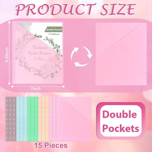 7 * 9.25inch 5 Pcs Discbound Pocket Dividers Discbound Notebook Dividers with Pockets 9 Disc Planner Pocket Inserts Disc Planner Cover Discbound Notebook Accessories Double Pocket for Office School in Saudi Arabia