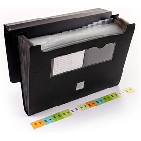 Smead Poly Desktop Expanding File, 12 Pockets, Flap Closure, Alphabetic (A-Z) and Monthly (Jan-Dec) Tab Inserts, Letter Size, Black (70845)