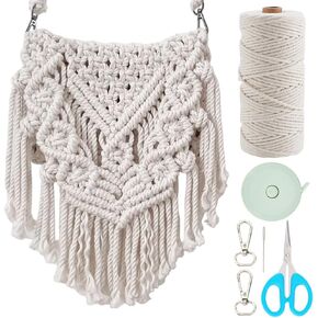 INFUNLY DIY Macrame Boho Bag Kit for Adults Beginners DIY Macrame Shoulder Bag Kit Macrame Bag Kit Tassels Handmade Macrame Bags Making Kit with Instruction for Women Holiday Beach Decor