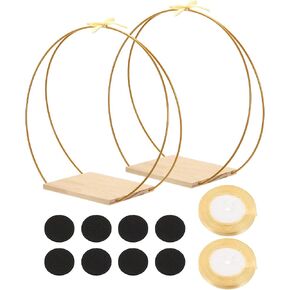 PATIKIL 12 Inch Metal Floral Hoop Centerpiece with Stand, 1 Set Round Dream Catcher Rings with Golden Ribbon for Wedding Table Wreath Decor DIY Crafts, Gold