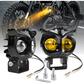 D7 LED Motorcycle Auxiliary Lights Kit 50W White Amber Fog Lights Strobe Spot Driving Lights 6 Modes with Switch Wiring Harness Clamp Brackets Kit for Motorcycle E-Bike ATV UTV Trike
