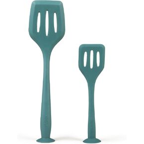 Silicone Spatula Set with Suction Cup Handle – 2-Piece, Self-Standing, Heat-Resistant, Non-Stick, Dishwasher Safe, Teal – Kitchen Utensils (Patent Pending)