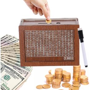 صندوق نقود خشبي للأطفال والكبار، صندوق توفير نقدي خشبي قابل للمسح مقاس 8 × 5.7 × 3 بوصة مع علامات قابلة للمسح، صندوق توفير نقدي لتوفير المال، أفضل هدية للأولاد والبنات (أ، مقابل 10000 دولار)