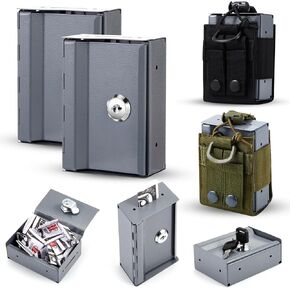 Zhengmy 4 Pcs Metal Box for Gambler Winner's Bank Pocket Sized Casino Cash Gambling Lock Cash Box with Carrying Pouch Portable with Key for Gambling Money Bank Safe Cash Pocket Wallet Stops Addictive