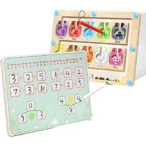 2-in-1 Educational Montessori Wooden Magnetic Board Candy Jars Theme, Double-Sided Number Learning Whiteboard, Color Matching Maze Toys for Kids, Birthday Gift for Kids