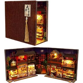 DIY Food Court Miniature Book Nook Kit 3D Model Wooden Dollhouse Booknook Craft Kits Room Decor, Miniature Model House for Adult and Teens, Gifts for Family and Friends