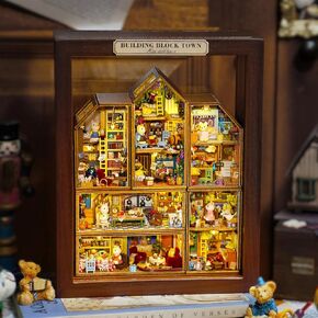 Dollhouse Miniature with Furniture, CUTEROOM DIY Miniature Doll House Kit with Led, Building Block Town Wooden Dollhouse Kit or Adult and Children Gift