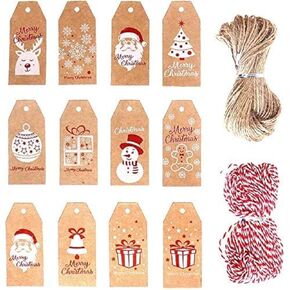 200 Pieces Christmas Kraft Paper Tags, Xmas Brown Kraft Gift Tags with Jute Twine Baker Twine for DIY Arts Crafts …