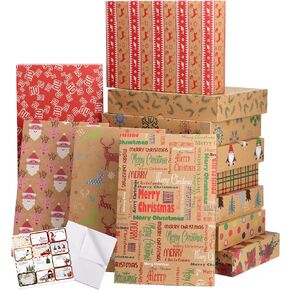Christmas Boxes Bulk for Gifts-12PCS Christmas Kraft Boxes with Lids for Presents, Medium Size Clothes Shirt Box for Tie Sweater, 12 Design Xmas Wrap Boxes Assortment with Tissue Paper & Tag Sticker