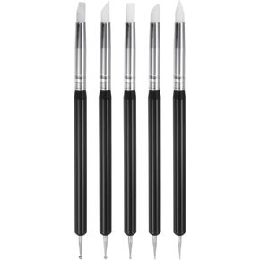 HARFINGTON 5 Pcs Silicone Clay Sculpting Tool Double-Ended Rubber Tip Metal Ball Silicon Shaper Pens Modeling Stylus Dotting Tool for DIY Handicraft Sculpture Pottery Painting, Wood